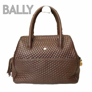 BALLY バリー キルティング ハンドバッグ 鞄 ゴールド金具 ヴィンテージ ブラウン 本革 レザー フリンジ レディース