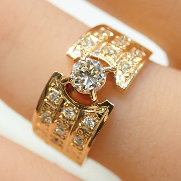 ■K18YG 0.31ctダイヤモンドリング D:0.18ct■ボリューム■手造り■8.6g 幅広 指輪■中古磨き仕上げ■