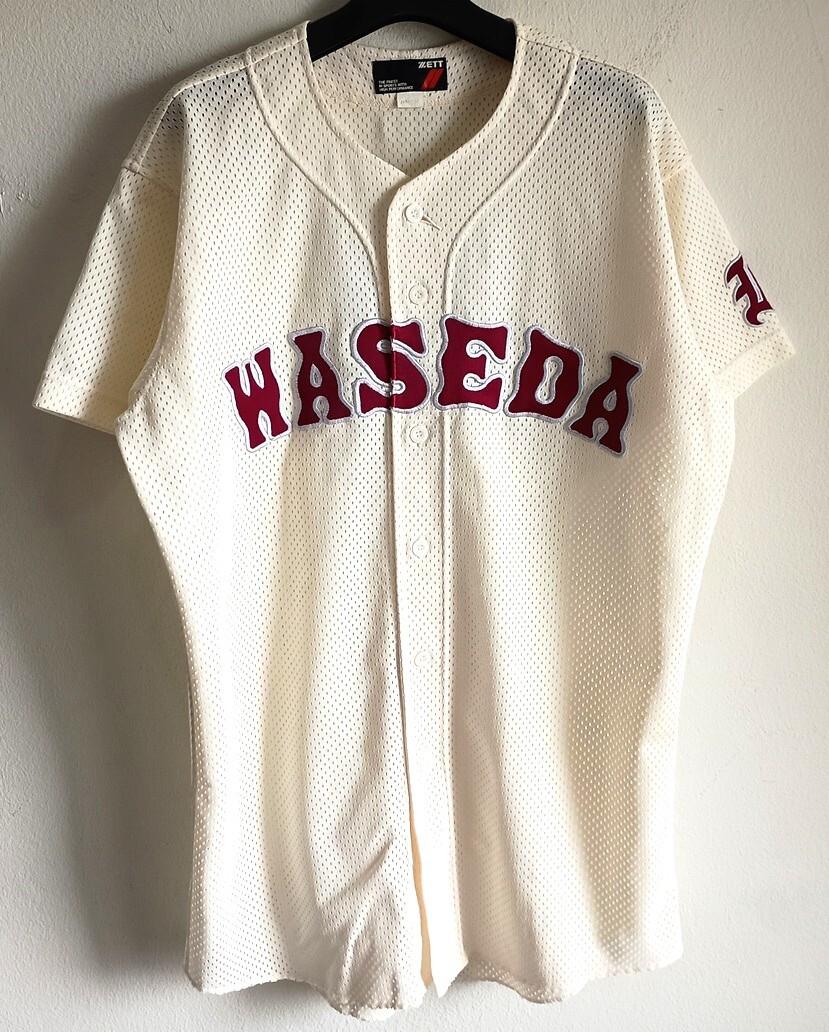 ミズノ早稲田実業野球部ベースボールシャツLロゴワッペン早稲田刺繍高校野球 ミズノ早稲田実業野球部ベースボールシャツLロゴワッペン早稲田