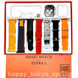 新品 S100 Ultra9 大画面 バンド7種類 スマートウォッチ 通話 音楽 多機能 血中酸素 血圧 Apple Watch Ultra2 代替品 iOS Android