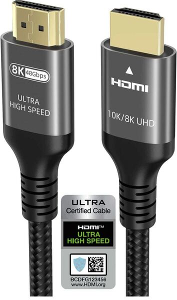 10k 8k 4k HDMI 2.1ケーブル 1.5フィート 認定 48Gbps 1ms 超高速HDMIケーブル 4k 120Hz 144Hz 10k 8k 60Hz 12bit DTS:X