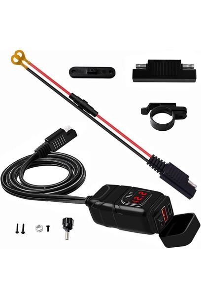Type-C+QC3.0急速充電/USB DC12V-24Vバイク用電源 USB+PD急速充電ポート/電源/独立スイッチ過電圧保護 簡単取り付け スマホ/タブレット対応