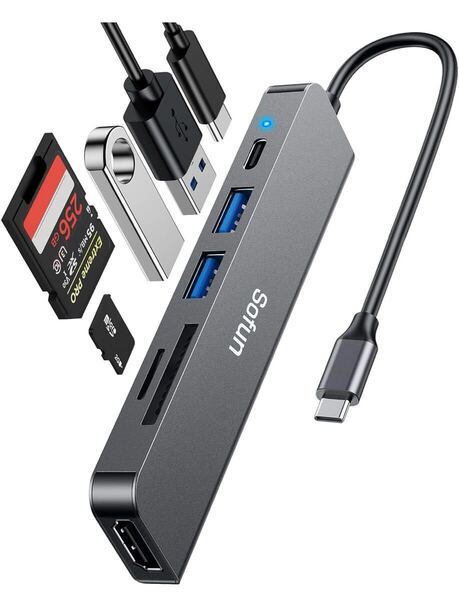 『2025超速転送・6-in-1多機能』 USB ハブ USB HUB 3.0 Type-C HDMI 変換 バスパワー 軽量 5GBPS高速転送 PD急速充電 USB-C ハブ 6ポート