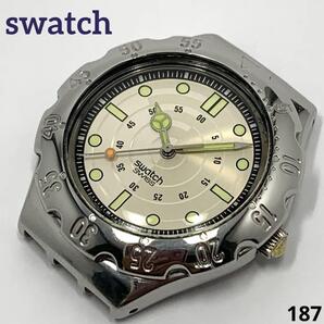 187 稼働品 電池交換済 ★フェイスのみ Swatch スウォッチ SWISS メンズ 腕時計 ベルト無し クオーツ式 3針 回転ベゼル 蓄光 人気 希少