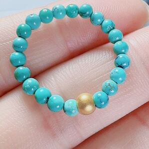 R2-01285《本物保証》天然石 ターコイズ 指輪 #15 留め具 K24 純金一点物 12月誕生 成功 繁栄 縁起物 一品一図 パワーストーン