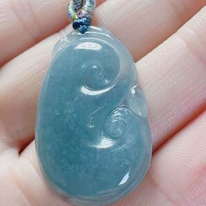 R2-01326天然本翡翠《本物保証》氷種藍水ひすい「如意」ペンダント 一品一図 高品質 一点物 魔除け 昇進 成功 風水 金運 財運 幸運 縁起物