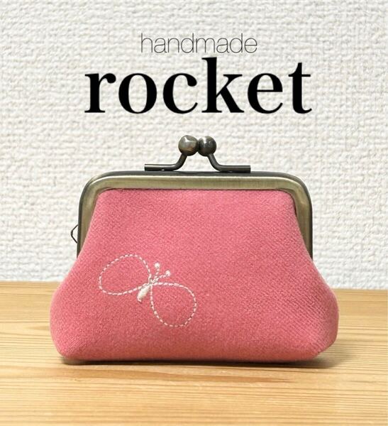 ★ ハンドメイド ミニ がま口 ポーチ 小銭入れ お財布 choucho DOP ピンク 刺繍 ★ ミナペルホネン ちょうちょ ドップ 生地 はぎれ mina
