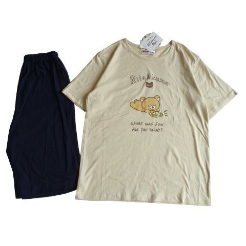 新品 リラックマ レディース パジャマ M 半袖 ルームウェア Tシャツ 短パン ハーフパンツ 天然素材 綿 スーツ 上下セット