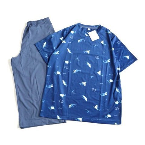 新品 avail アベイル レディース ルームウェア 冷感 Tシャツ ハーフパンツ M 上下セット イルカ柄 半袖 紺 パジャマ