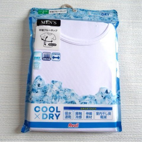 新品 半袖 クルーネック Tシャツ avail アベイル L 白 ファイバー ドライ メンズ 紳士 丸首 FIBER DRY メンズ Lサイズ