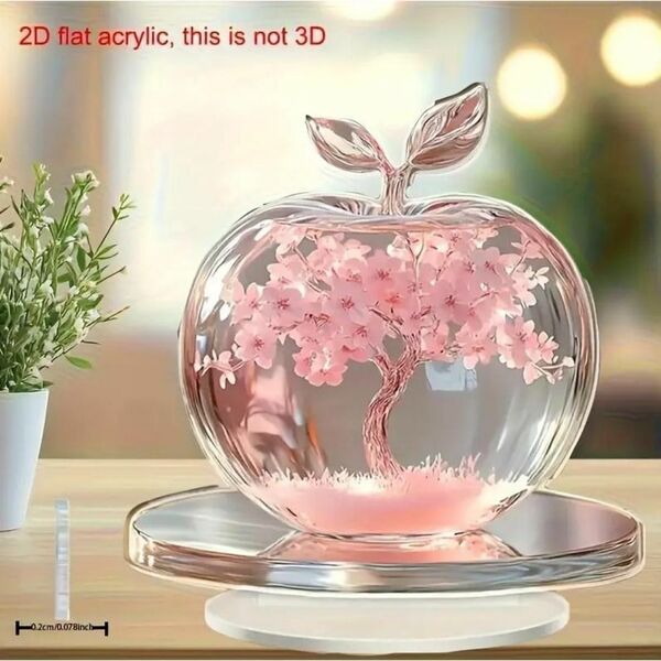 2D フラット アクリルスタンド リンゴ ピンクの花 置物 0035