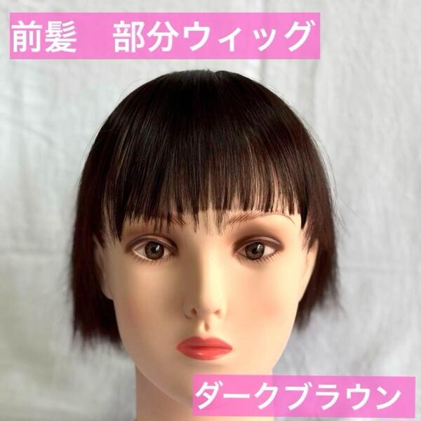 【ダークブラウン】前髪かつら 医療用 部分ウィッグ 匿名発送 T字型つむじ用