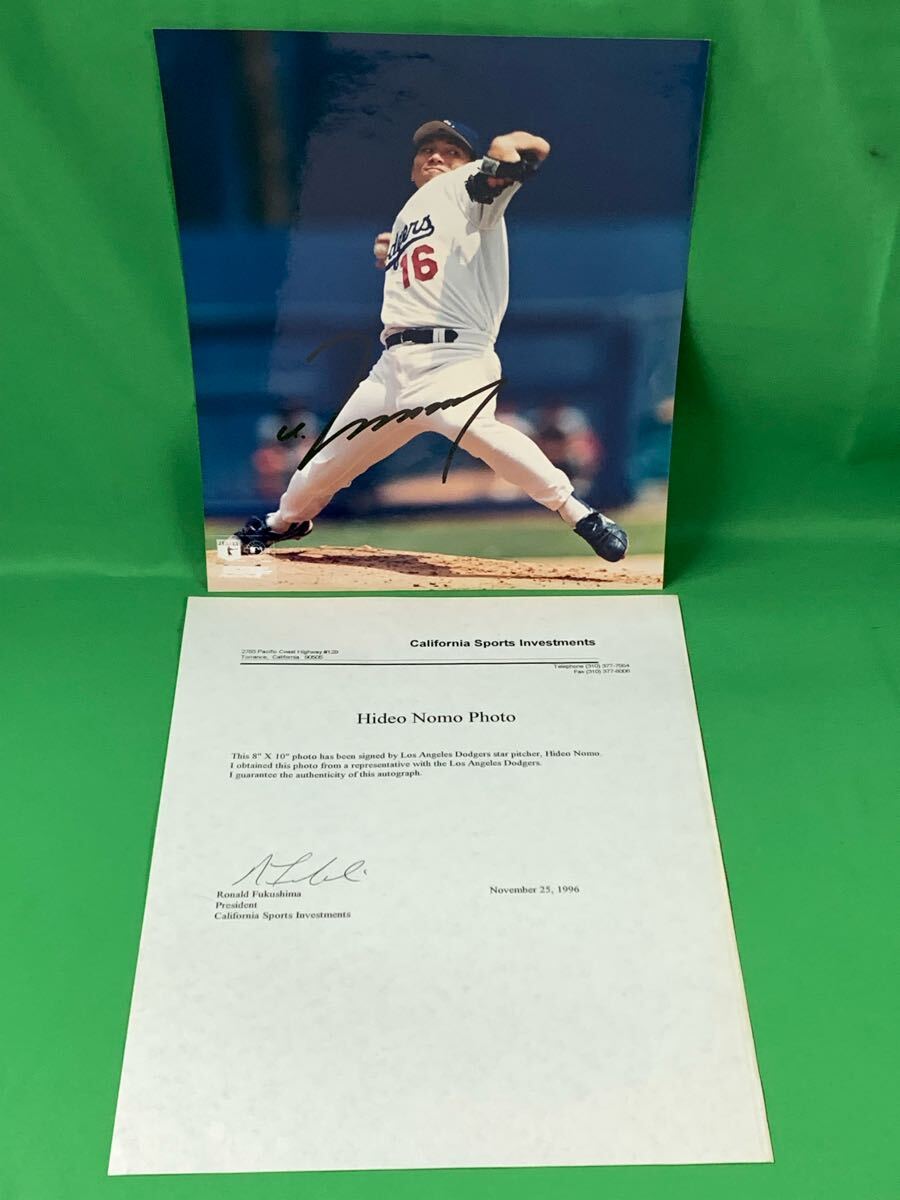 MLB 野茂英雄 直筆サイン入りフォト ロスアンゼルスドジャース