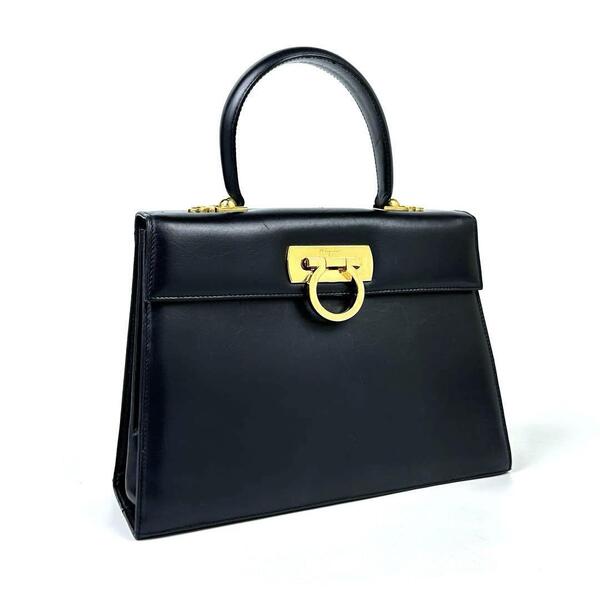【美品】Salvatore Ferragamo サルヴァトーレフェラガモ ハンドバッグ トート ガンチーニ ゴールド金具 フォーマル カーフ レザー 人気