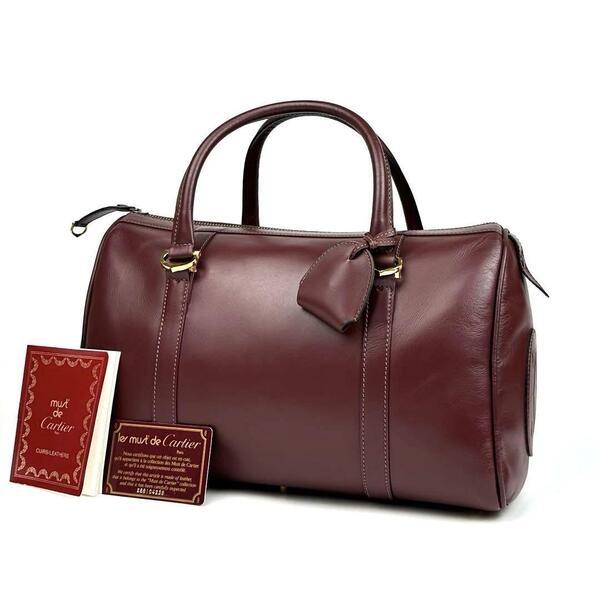 極美品 Cartier カルティエ マストライン ボストンバッグ ハンドバッグ ゴールド金具 レザー 男女兼用 フォーマル ビジネス カーフレザー