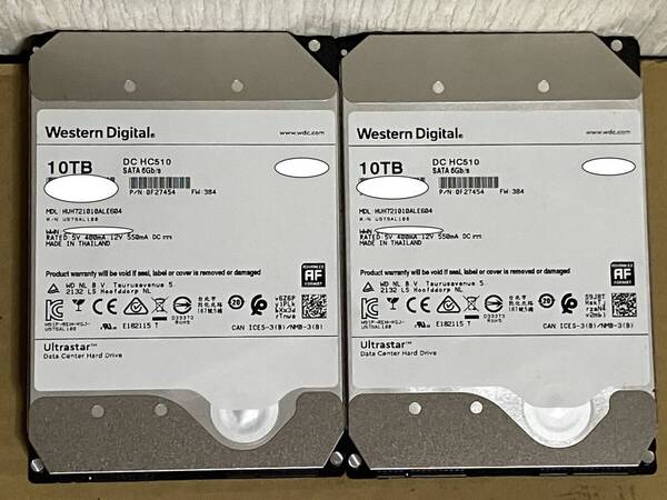 送料無料 2台セット HUH721010ALE604 ウエスタンデジタル 10TB 3.5インチ SATA ステータス正常 中古動作品
