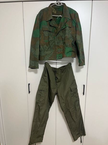 ドイツ軍 WW2 スプリンターパターン迷彩服上 作業ズボンセット 国防軍 末期戦 国民突撃隊 ベルリンの戦い 上下 XL ジャケット