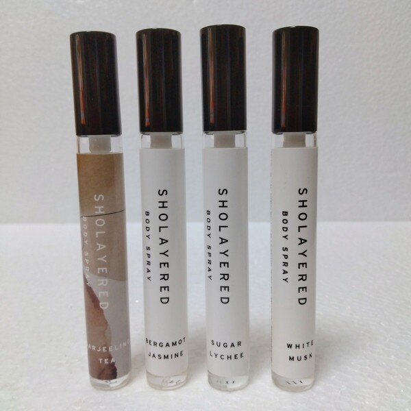 ショーレイヤード ボディスプレー 10ml 4点セット シュガーライチ、ベルガモットジャスミン、ダージリンティー、ホワイトムスク 送料無