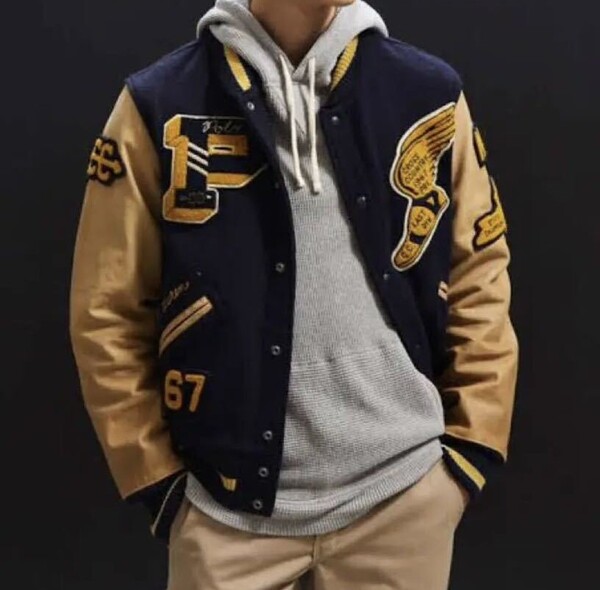 【送料無料】激レア・稀少★POLO RALPH LAUREN ポロラルフローレン★50周年記念 袖レザースタジャン★ネイビー★S