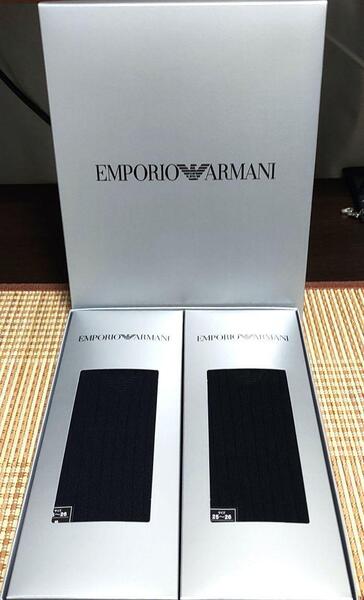 エンポリオ アルマーニ ブランド靴下 2足組 ギフトセット 日本製 ギフト EMPORIO ARMANI 綿混 リブ ビジネスソックス メンズ男性25-26cm