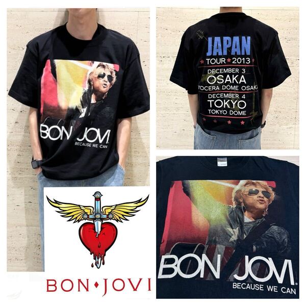 13s■Bon Jovi ボンジョヴィ■JAPAN TOUR ツアー Tシャツ S 黒 ブラック 2013 コピーライト 復刻 デビュー40周年記念 バンT バンドT