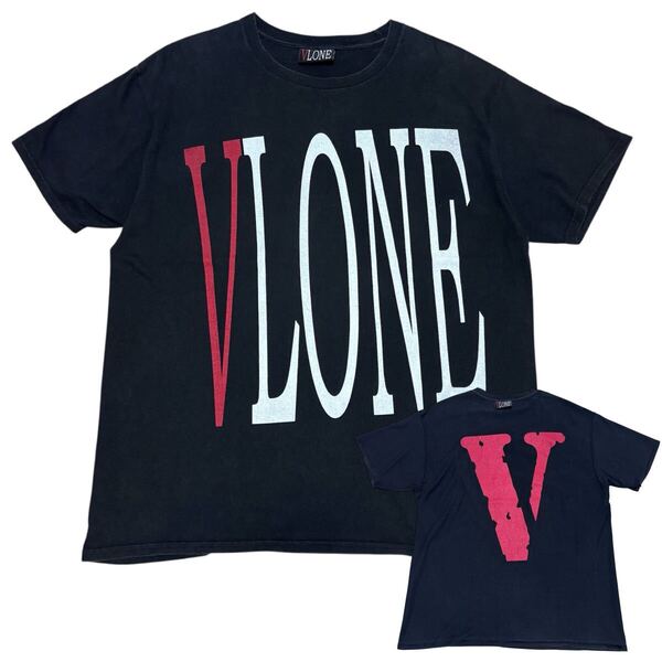 VLONE ヴィーローン■Tシャツ A$AP MOB ロゴ Vプリント XL 黒 ブラック 半袖 A$AP Rocky Kanye West Ian Connor Lil Uzi Vert travis scott