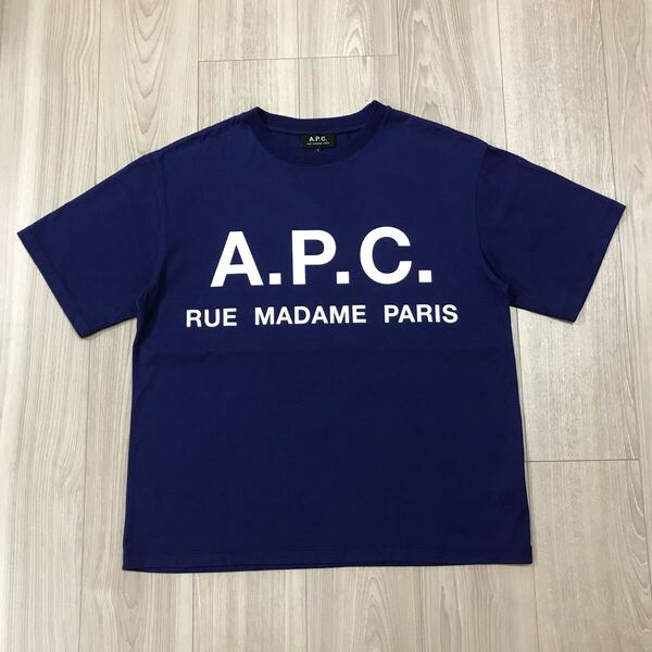 EDIFICE A.P.C. APC BIG LOGO PARIS S エディフィス アーペーセー 別注 コラボ オーバー サイズ ロゴ プリント ブルー 青 半袖 Tシャツ