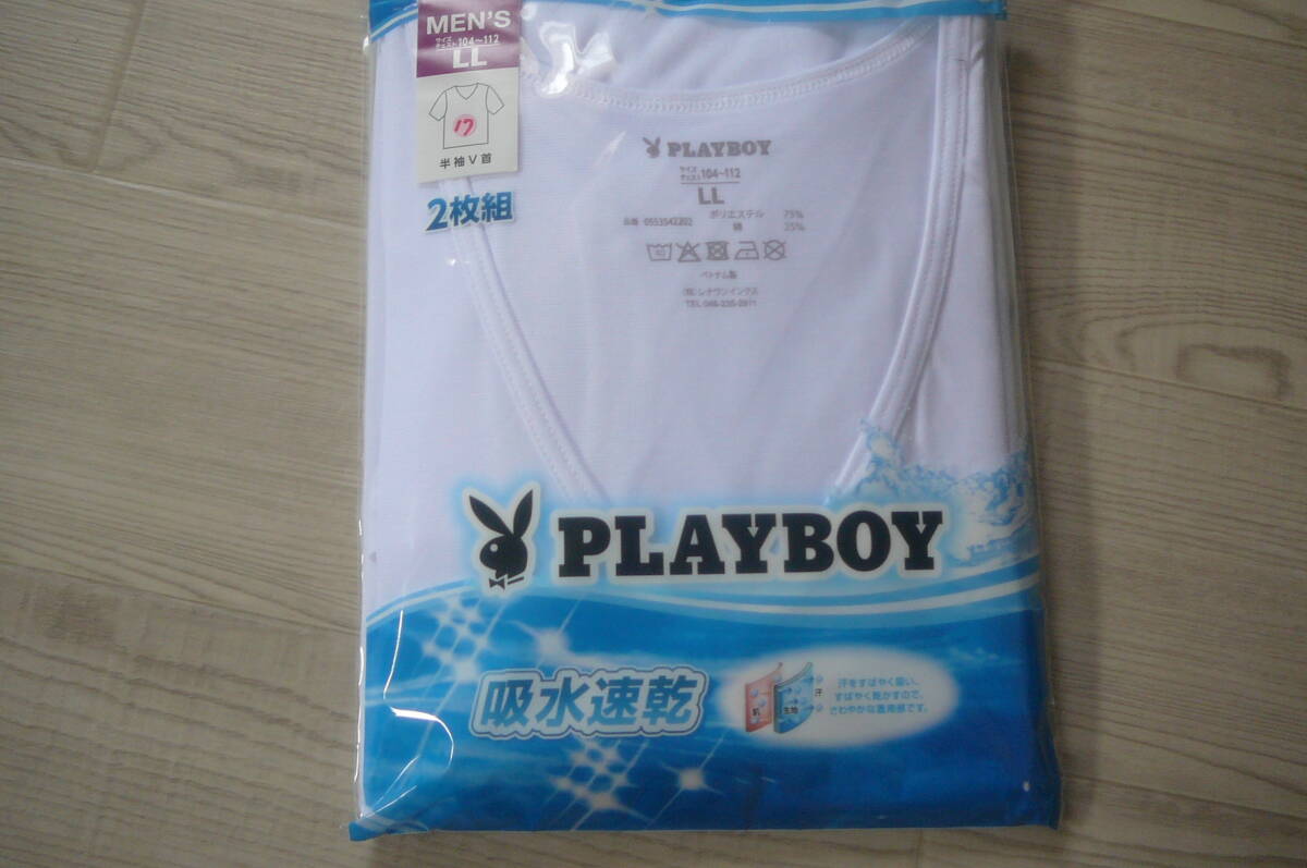 新品 未使用 PLAYBOY インナー 二枚組  半袖 肌着 白 LL Amazon | [プレイボーイ] メンズ tシャツ 半袖 インナー vネック