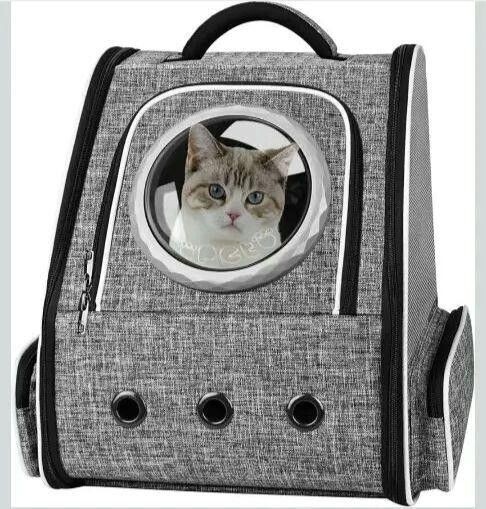 【訳アリ】ペットキャリー リュック グレー バッグ 猫 小型犬 小動物 大容量 宇宙船 折畳み 2種類の窓付 通気性 旅行 通院 防災 避難 8KG