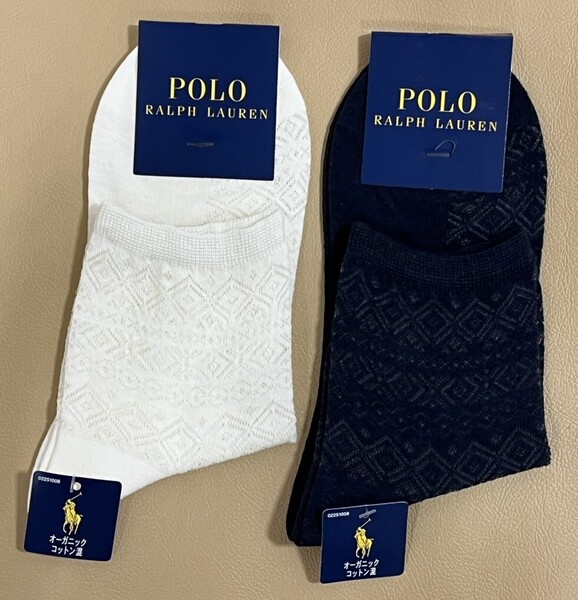 新品 未使用 タグ付き 女性 POLO RALPH LAUREN ポロラルフローレン オーガニックコットン混 極薄ソックス 2足セット 送料無料