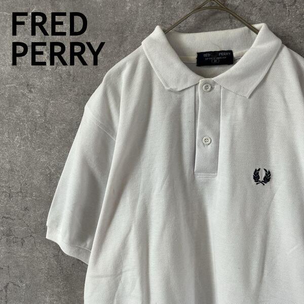 FRED PERRY ホワイト ポロシャツ 鹿子 Mメンズ
