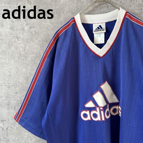 adidas 90s00s ゲームシャツ 半袖 透かしストライプ Lメンズ