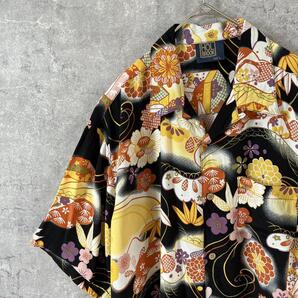 華和柄シャツ オープンカラー開襟半袖 Lメンズ レーヨン
