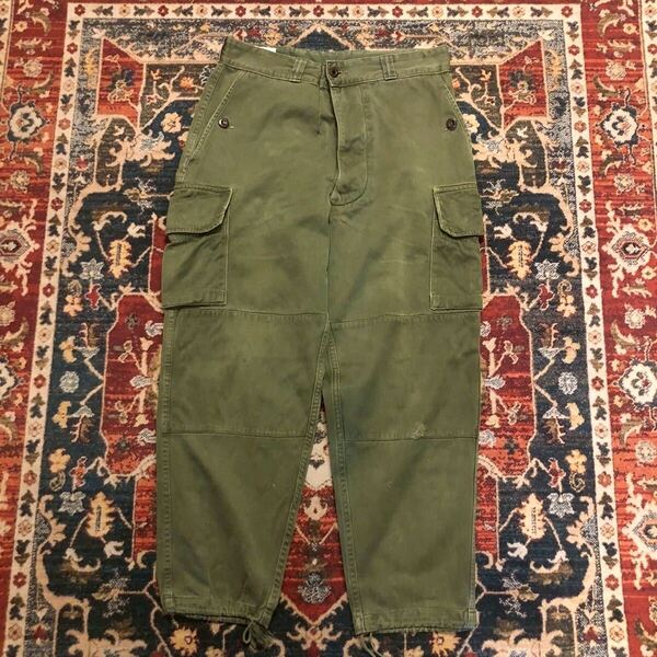 70s フランス軍 実物 M-64 フィールドパンツ カーゴパンツ 84XC W78cm オリーブ ユーロ ミリタリー ヴィンテージ ワークパンツ M64 M47 60s