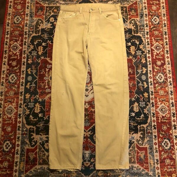 00s USA製 Levi's 501 デニムパンツ W88cm W34 L32 ベージュ 茶系 グランジ ダメージ ヴィンテージ リーバイス 553刻印 インディゴ 90s