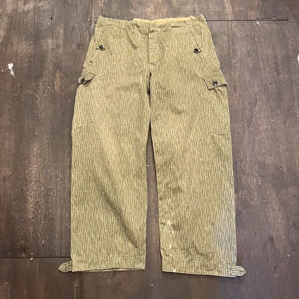 70s 東ドイツ軍 実物 NVA レインドロップカモ カーゴパンツ m52 W86cm L フィールドパンツ ミリタリー ユーロ 迷彩 ヴィンテージ 60s