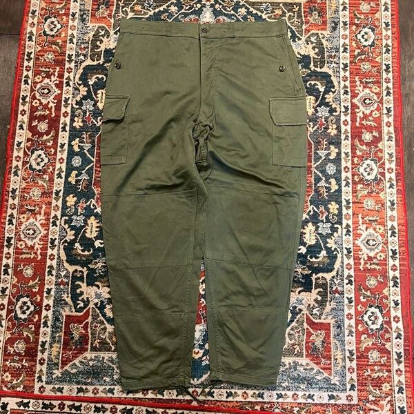 60s フランス軍 実物 M-64 フィールドパンツ カーゴパンツ 108M W108cm オリーブ ユーロ ミリタリー ヴィンテージ ワークパンツ M64 50s