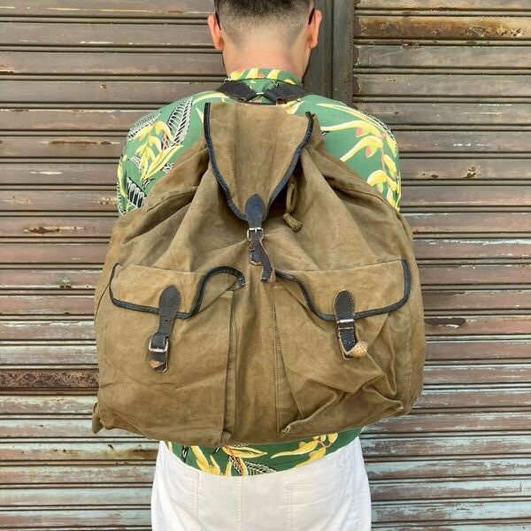 50s ドイツ軍 ヴィンテージ キャンバス バックパック リュックサック ブレッドバッグ ミリタリー サンドベージュ アウトドア フランス軍