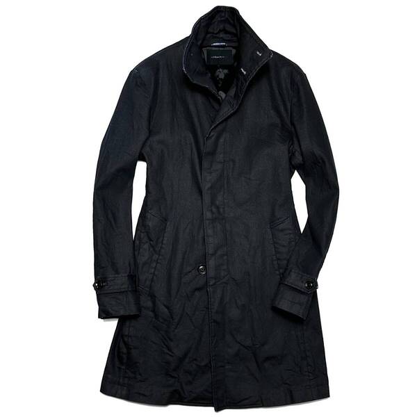 定価7.2万 junhashimoto COATING STRETCH DENIM STAND COLLAR COAT 3 濃紺 ジュンハシモト シュタイフ ラップコート wjk akm