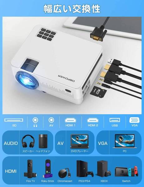 8000LM高輝度 小型ホームプロジェクター スマホ対応