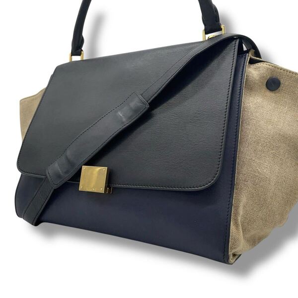【極美品】セリーヌ CELINE トラペーズ ハンドバッグ 2way ショルダーバッグ トートバッグ レザー ブラック 黒系 斜め掛け