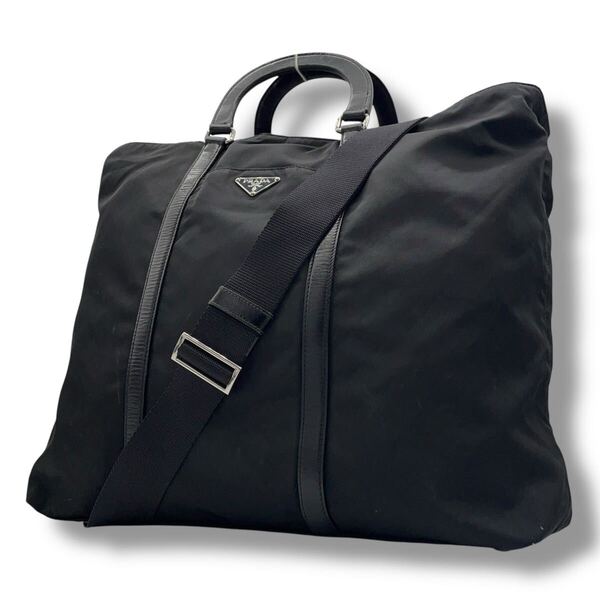 プラダ PRADA ハンドバッグ 2WAY ショルダーバッグ トートバッグ テスートナイロン レザー ブラック 黒 三角ロゴプレート トライアングル
