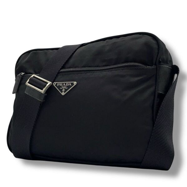 【極美品】PRADA プラダ ショルダーバッグ ブラック 黒 テスートナイロン レザー カメラバッグ ディスコバッグ クロスボディ 斜め掛け