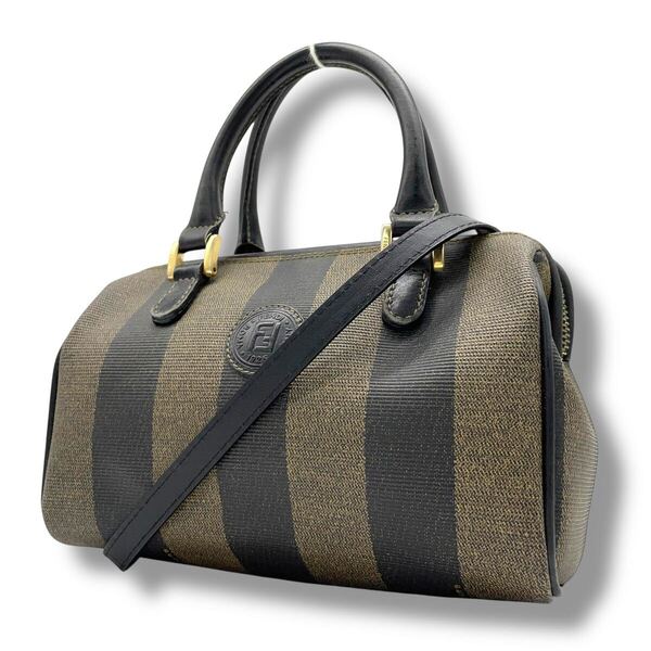 【極美品】フェンディ FENDI ハンドバッグ 2WAY ミニボストンバッグ ショルダーバッグ レザー PVC ペカン柄 黒 ブラック系