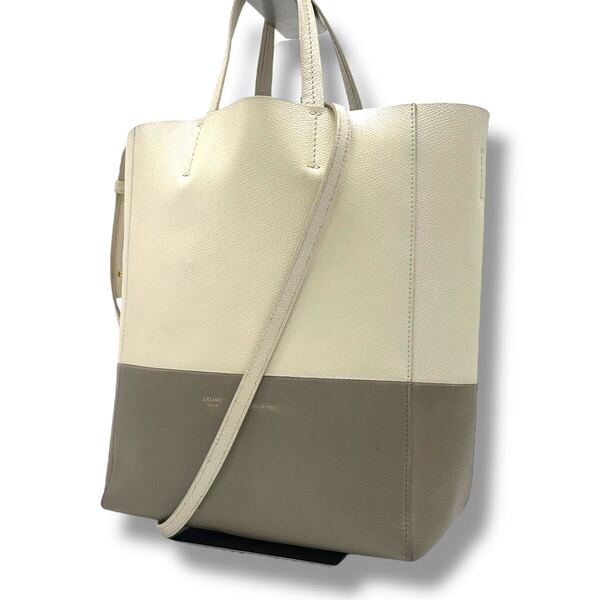 【美品・鑑定書付き】セリーヌ CELINE バーティカルカバ トートバッグ ハンドバッグ 2WAY ショルダーバッグ レザー 本革 バイカラー