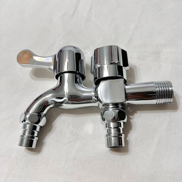 蛇口 2口 双口 水栓 ハンドル 水道 分岐 縦型 洗濯機 庭 ガーデニング