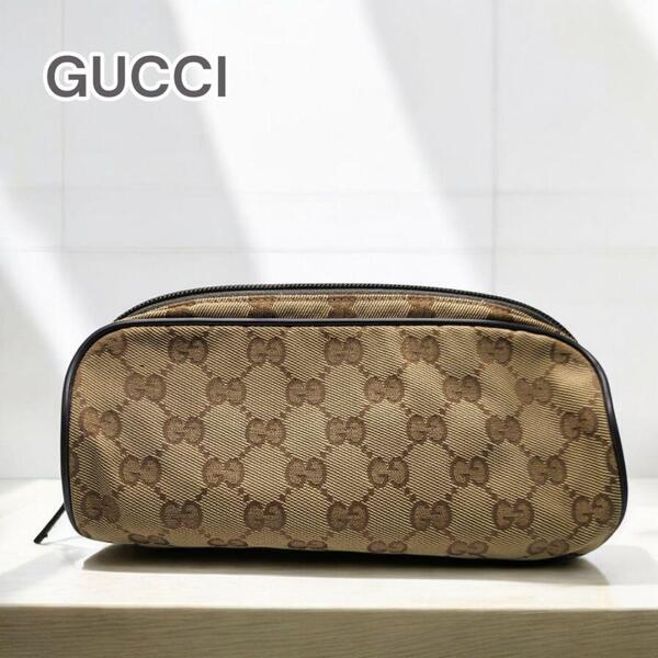 美品 GUCCI グッチ 小物入れ ポーチ GG柄 メイク ブラウン