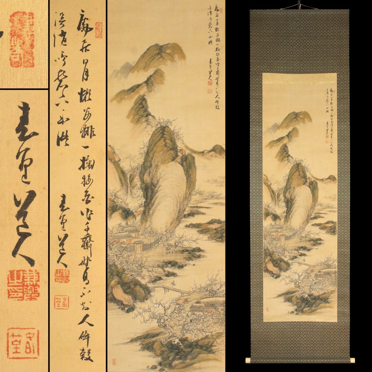 真作/田能村直入/権平種蒔図/人物図/双幅/掛軸/名家伝来/AD-926