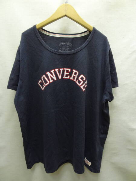 全国送料無料 コンバース CONVERSE レディース 前BIGロゴプリント 半袖 紺色 Tシャツ 3Lサイズ