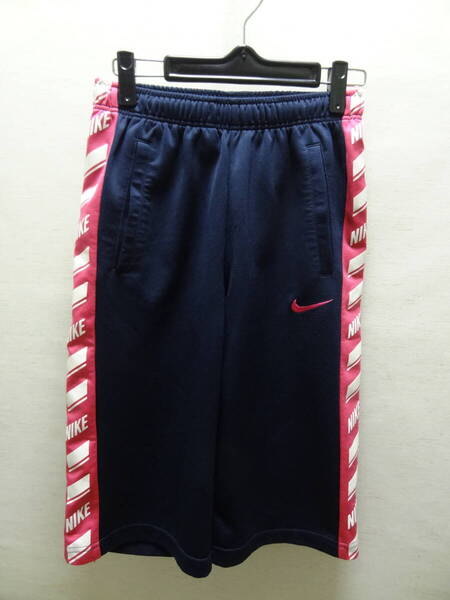 全国送料無料 ナイキ NIKE レディース 紺色 サイドライン入り ジャージ素材 7分 パンツ メンズ Sサイズ